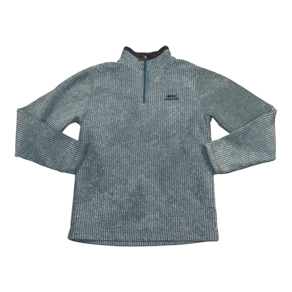 Weird Fish Mens Quarter Zip Fleece Pullover Blue Grid Knit Size Medium